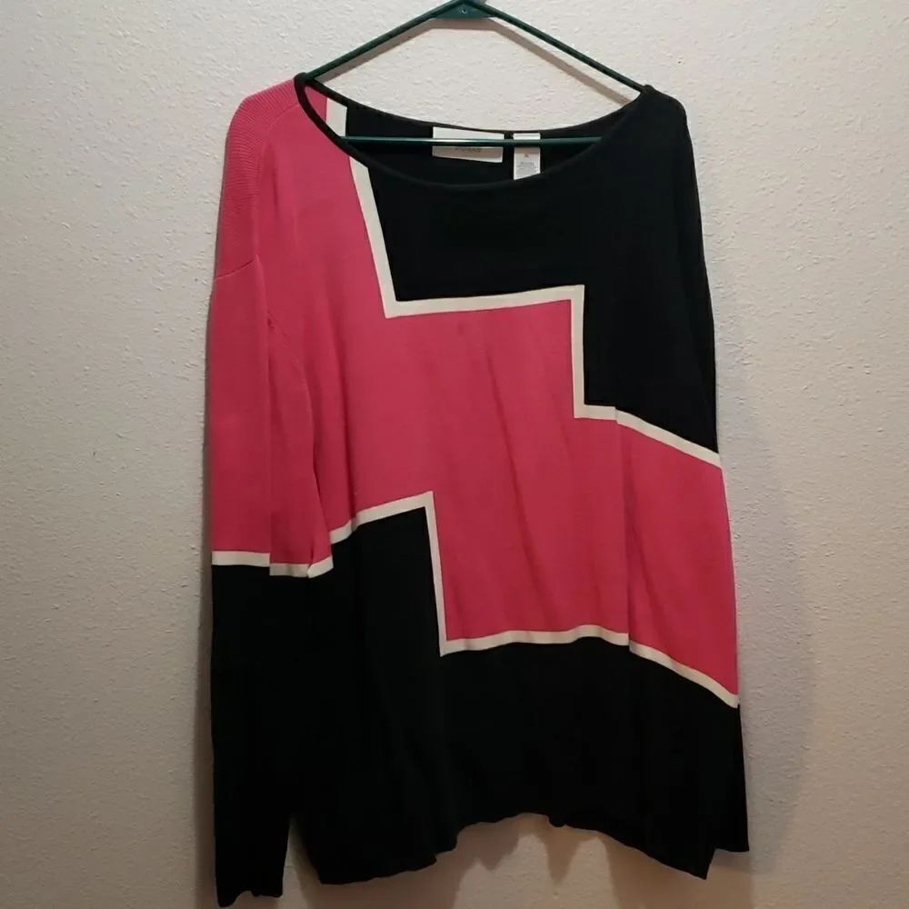 Liz Claiborne pink and black pattern block sweater 3x